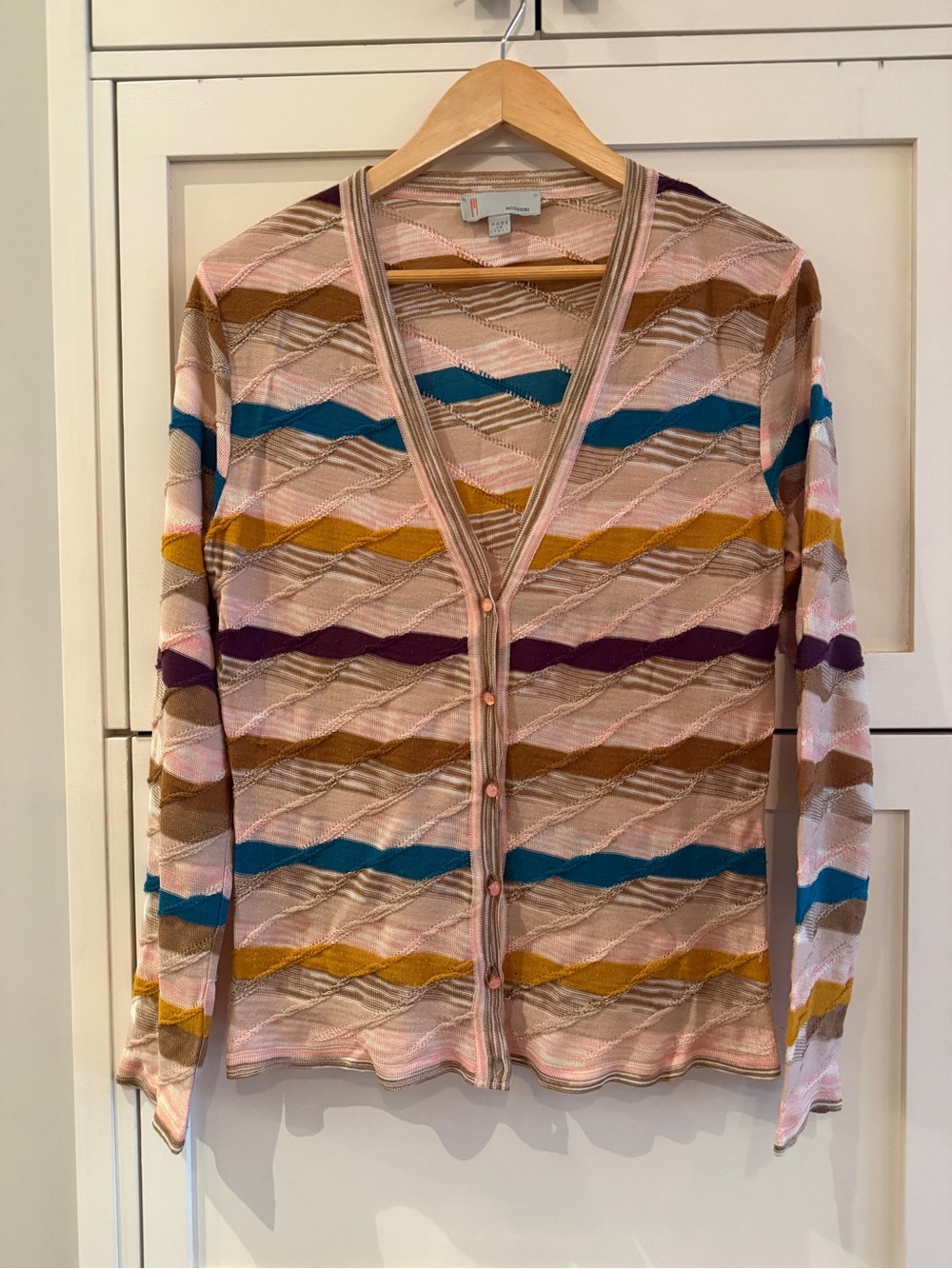 MISSONI Pink Multicolor Wave-Stripe V-Neck Cardigan